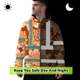 Hi Vis Zip Hoodie Reflective Tapes Orange Neon White Protea Custom Name Safety Workwear For Workers, Truckers, Operators