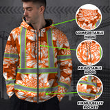 Hi Vis Zip Hoodie Reflective Tapes Orange Neon White Protea Custom Name Safety Workwear For Workers, Truckers, Operators