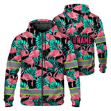 Hi Vis Zip Hoodie Reflective Tapes Pink Flamingo Flower Hawaiian Custom Name