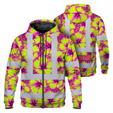 Hi Vis Zip Hoodie Reflective Tapes Pink Neon And Lime Flowers Custom Name Safety Workwear For Workers, Truckers, Operators