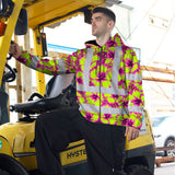 Hi Vis Zip Hoodie Reflective Tapes Pink Neon And Lime Flowers Custom Name Safety Workwear For Workers, Truckers, Operators