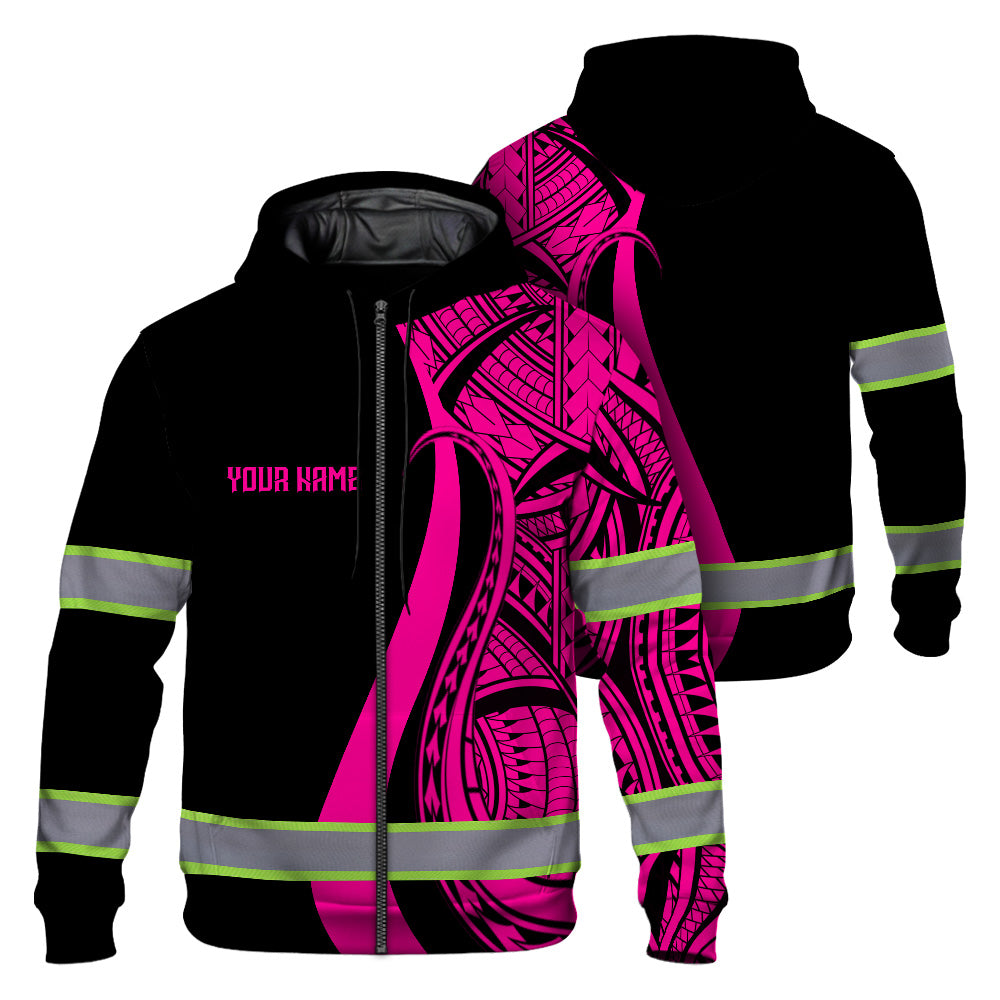 Hi Vis Zip Hoodie Reflective Tapes Pink Neon Hawaii