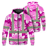 Hi Vis Zip Hoodie Reflective Tapes Pink Neon White Protea Custom Name Safety Workwear For Workers, Truckers, Operators