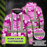Hi Vis Zip Hoodie Reflective Tapes Pink Neon White Protea Custom Name Safety Workwear For Workers, Truckers, Operators