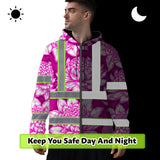 Hi Vis Zip Hoodie Reflective Tapes Pink Neon White Protea Custom Name Safety Workwear For Workers, Truckers, Operators