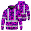 Violet Neon And Pink Flowers Hi-Vis Zip Hoodie
