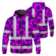 Violet Neon And Pink Flowers Hi-Vis Zip Hoodie