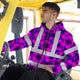 Violet Neon And Pink Flowers Hi-Vis Zip Hoodie