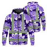 Hi Vis Zip Hoodie Reflective Tapes Violet Neon White Protea Custom Name Safety Workwear For Workers, Truckers, Operators