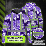 Hi Vis Zip Hoodie Reflective Tapes Violet Neon White Protea Custom Name Safety Workwear For Workers, Truckers, Operators