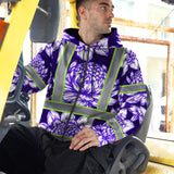 Hi Vis Zip Hoodie Reflective Tapes Violet Neon White Protea Custom Name Safety Workwear For Workers, Truckers, Operators