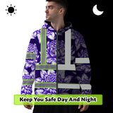 Hi Vis Zip Hoodie Reflective Tapes Violet Neon White Protea Custom Name Safety Workwear For Workers, Truckers, Operators