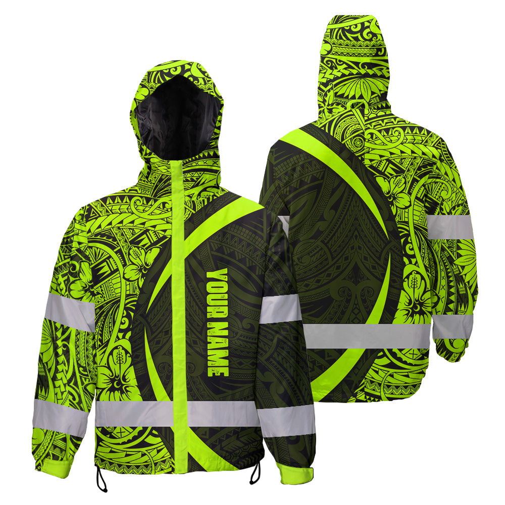Hi Vis Jacket Waterproof And Windproof Reflective Tapes Hawaiian Polynesian Tribal Custom Name