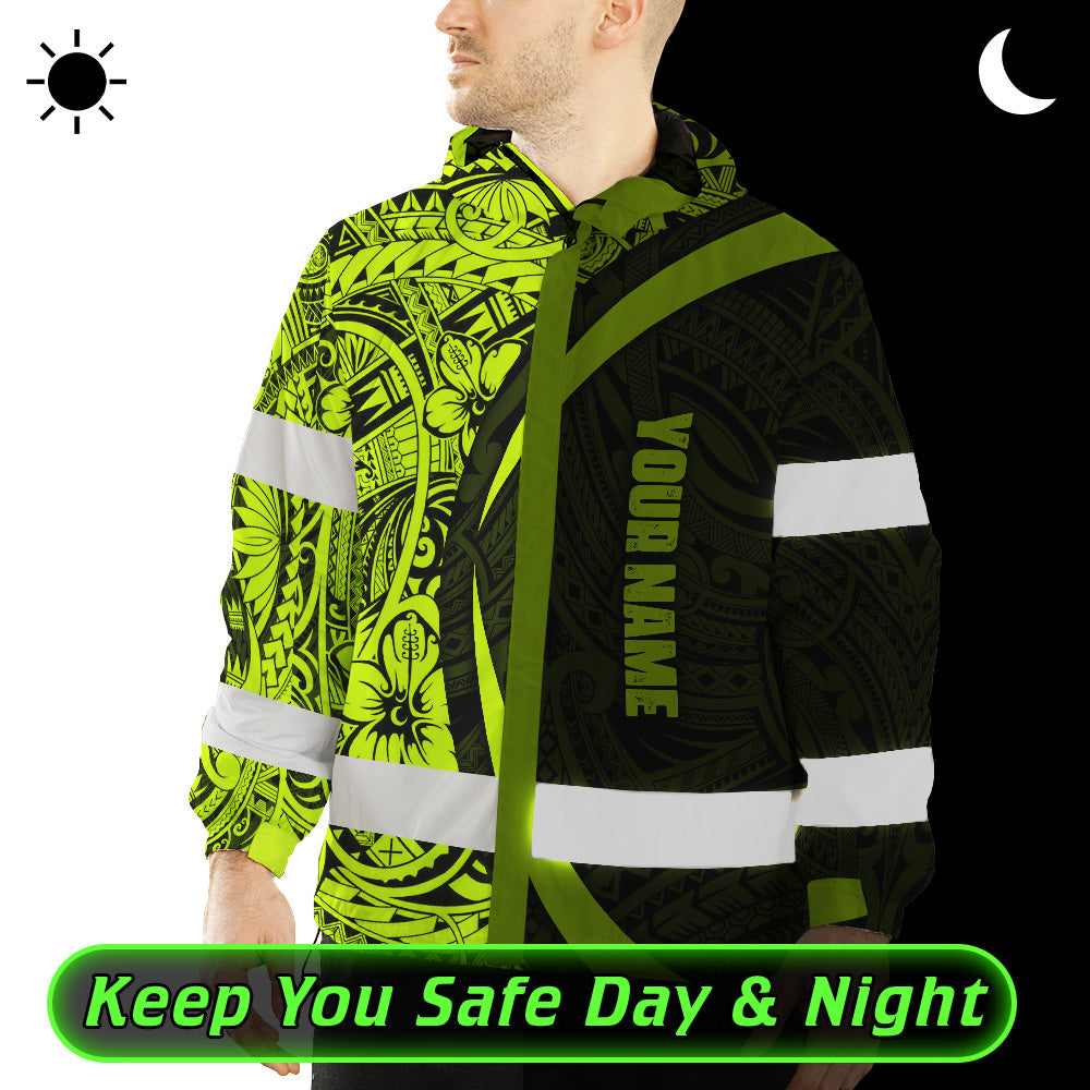 Hi Vis Jacket Waterproof And Windproof Reflective Tapes Hawaiian Polynesian Tribal Custom Name
