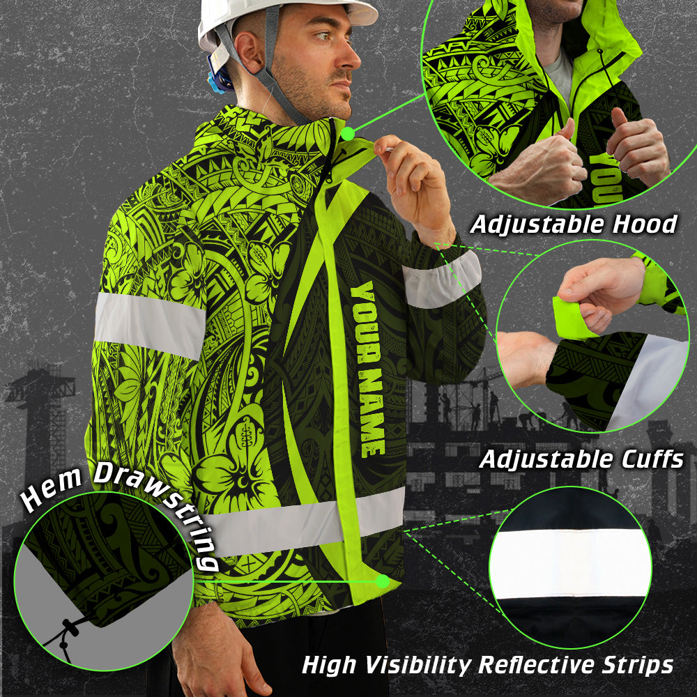 Hi Vis Jacket Waterproof And Windproof Reflective Tapes Hawaiian Polynesian Tribal Custom Name