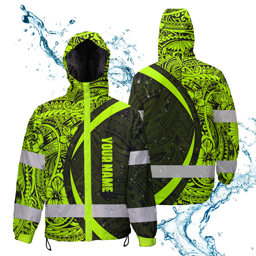 Hi Vis Jacket Waterproof And Windproof Reflective Tapes Hawaiian Polynesian Tribal Custom Name