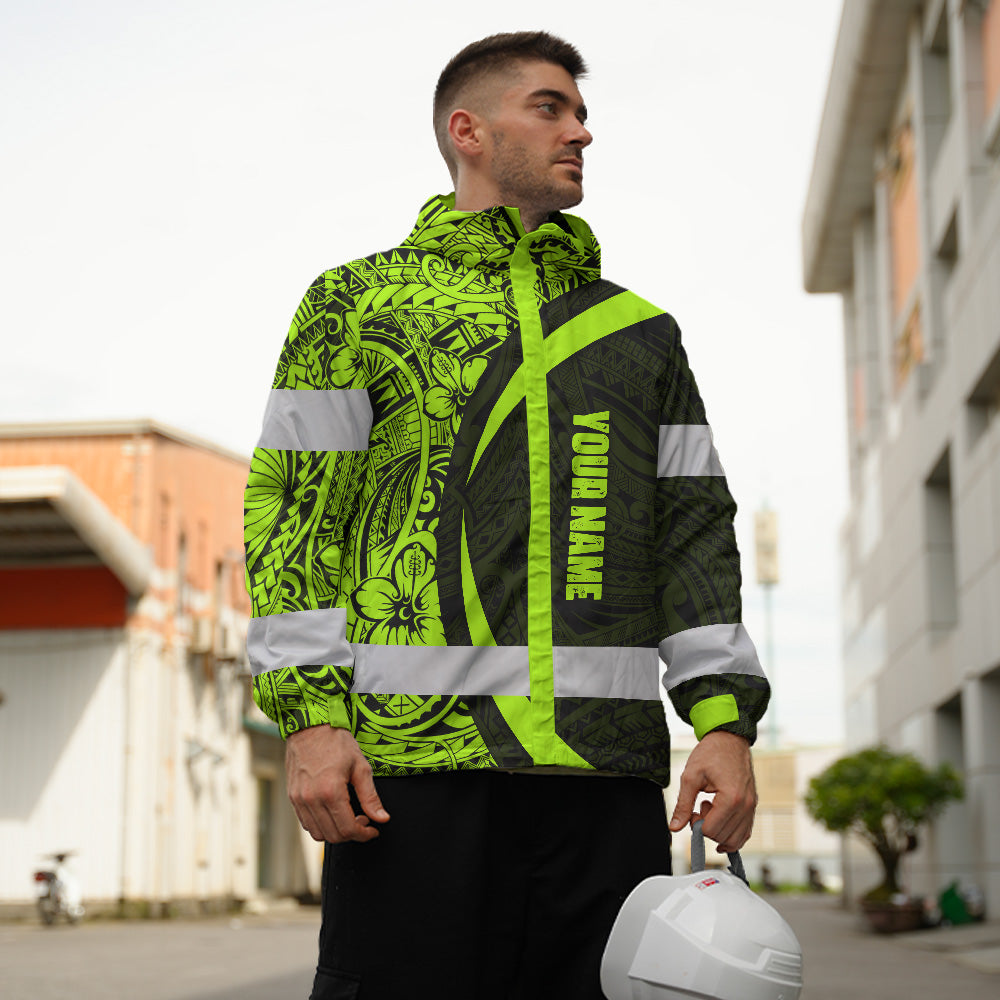 Hi Vis Jacket Waterproof And Windproof Reflective Tapes Hawaiian Polynesian Tribal Custom Name