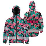 Hi Vis Jacket Waterproof And Windproof Reflective Tapes Pink Flamingo Flower Hawaiian Custom Name