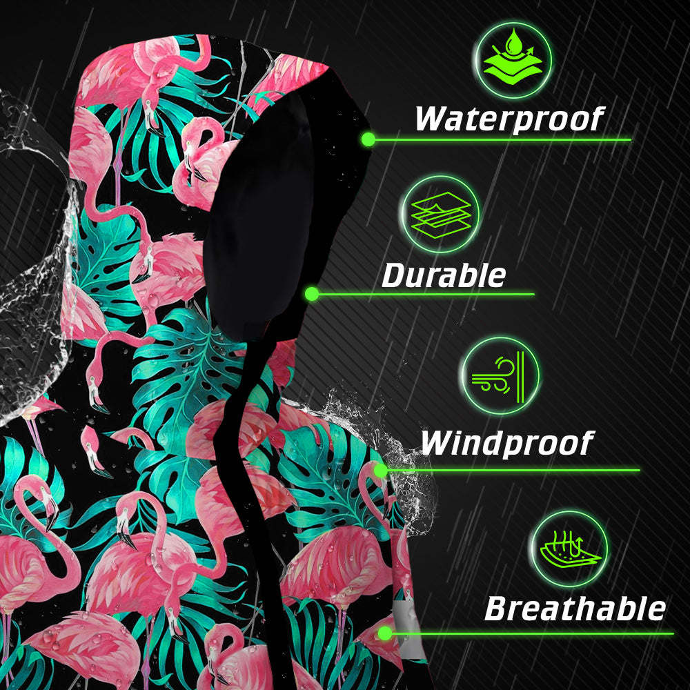 Hi Vis Jacket Waterproof And Windproof Reflective Tapes Pink Flamingo Flower Hawaiian Custom Name