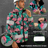 Hi Vis Jacket Waterproof And Windproof Reflective Tapes Pink Flamingo Flower Hawaiian Custom Name