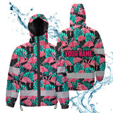 Hi Vis Jacket Waterproof And Windproof Reflective Tapes Pink Flamingo Flower Hawaiian Custom Name