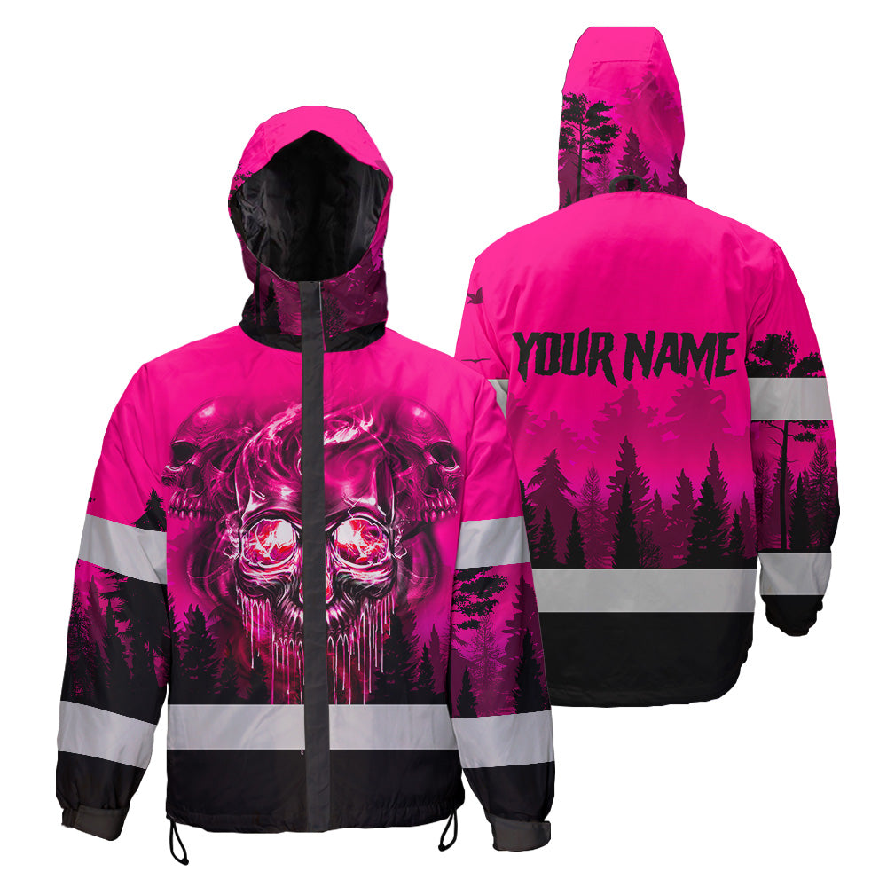Hi Vis Jacket Waterproof And Windproof Reflective Tapes Skull Pink Neon Workwear Safety