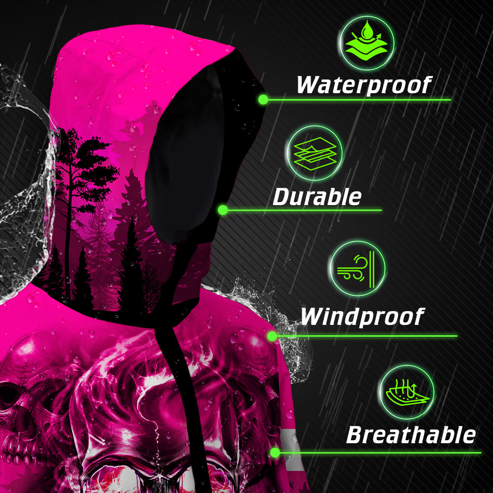 Hi Vis Jacket Waterproof And Windproof Reflective Tapes Skull Pink Neon Workwear Safety