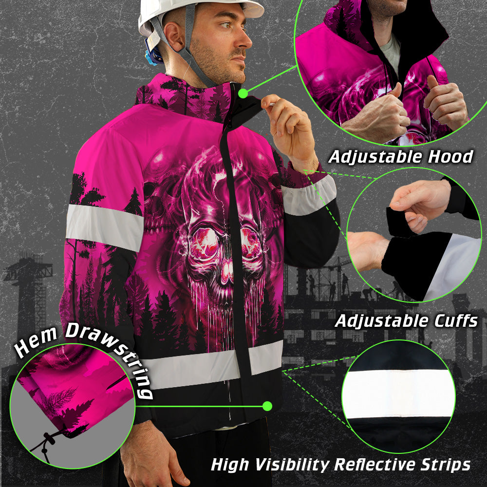 Hi Vis Jacket Waterproof And Windproof Reflective Tapes Skull Pink Neon Workwear Safety
