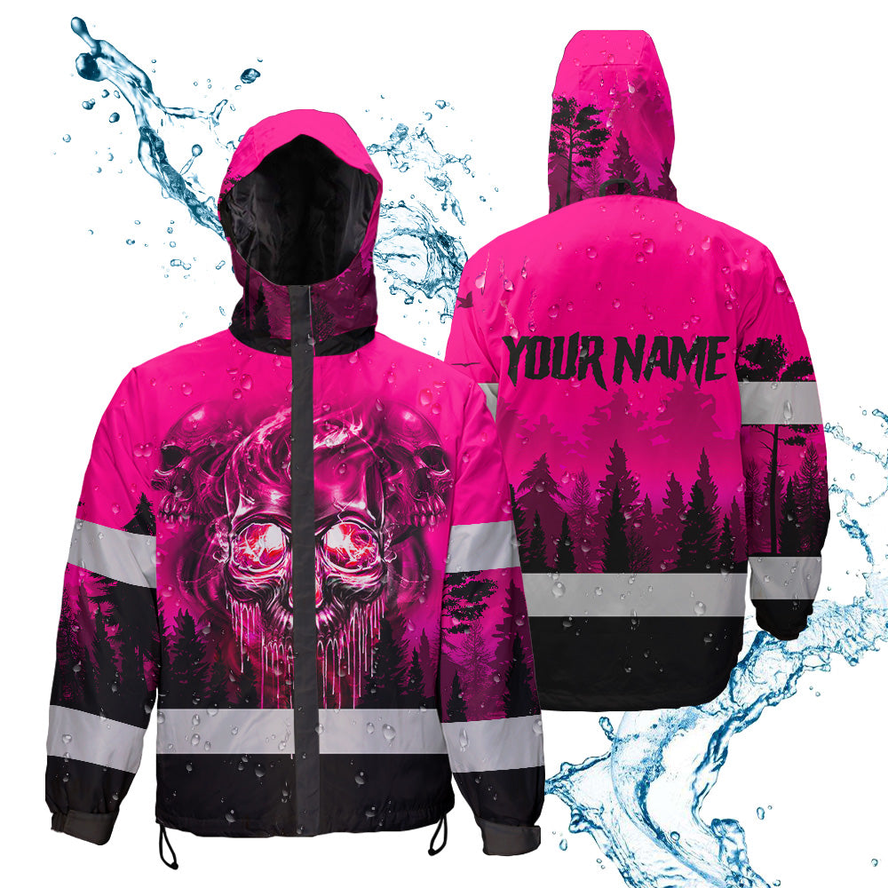 Hi Vis Jacket Waterproof And Windproof Reflective Tapes Skull Pink Neon Workwear Safety
