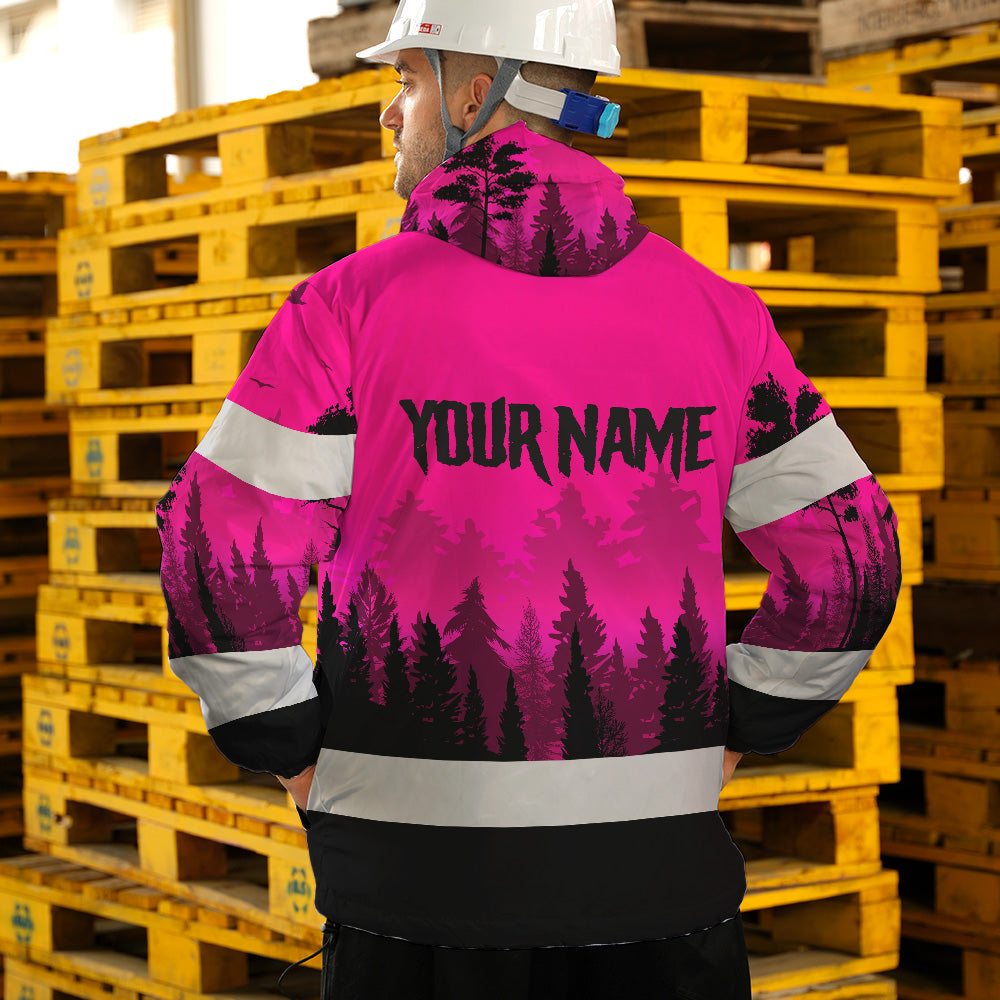 Hi Vis Jacket Waterproof And Windproof Reflective Tapes Skull Pink Neon Workwear Safety