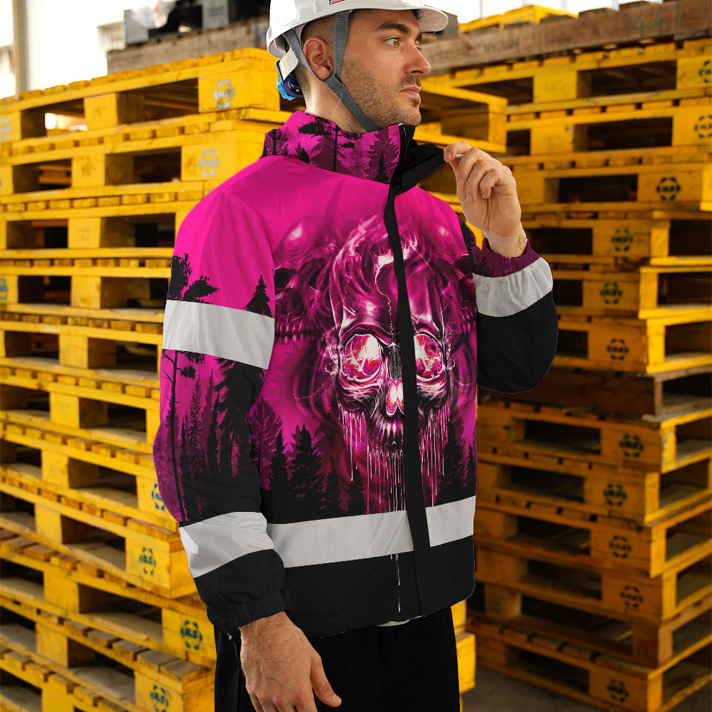 Hi Vis Jacket Waterproof And Windproof Reflective Tapes Skull Pink Neon Workwear Safety