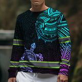 Hi Vis Long Sleeve Shirt Reflective Gradient Polynesian Turtle Hawaiian Custom Name