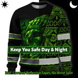 Hi Vis Long Sleeve Shirt Reflective Skull Green Neon Native Custom Name