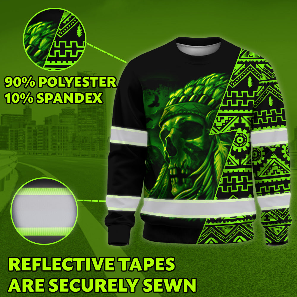 Hi Vis Long Sleeve Shirt Reflective Skull Green Neon Native Custom Name