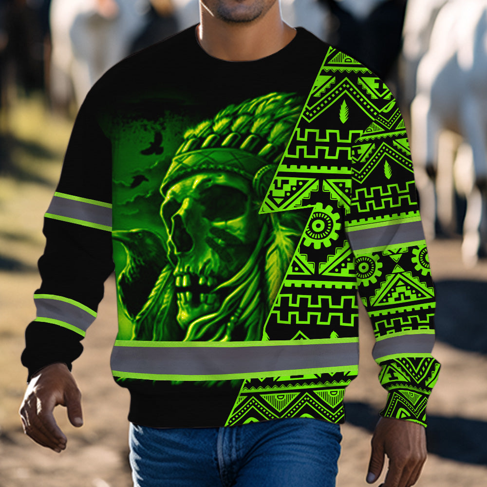 Hi Vis Long Sleeve Shirt Reflective Skull Green Neon Native Custom Name