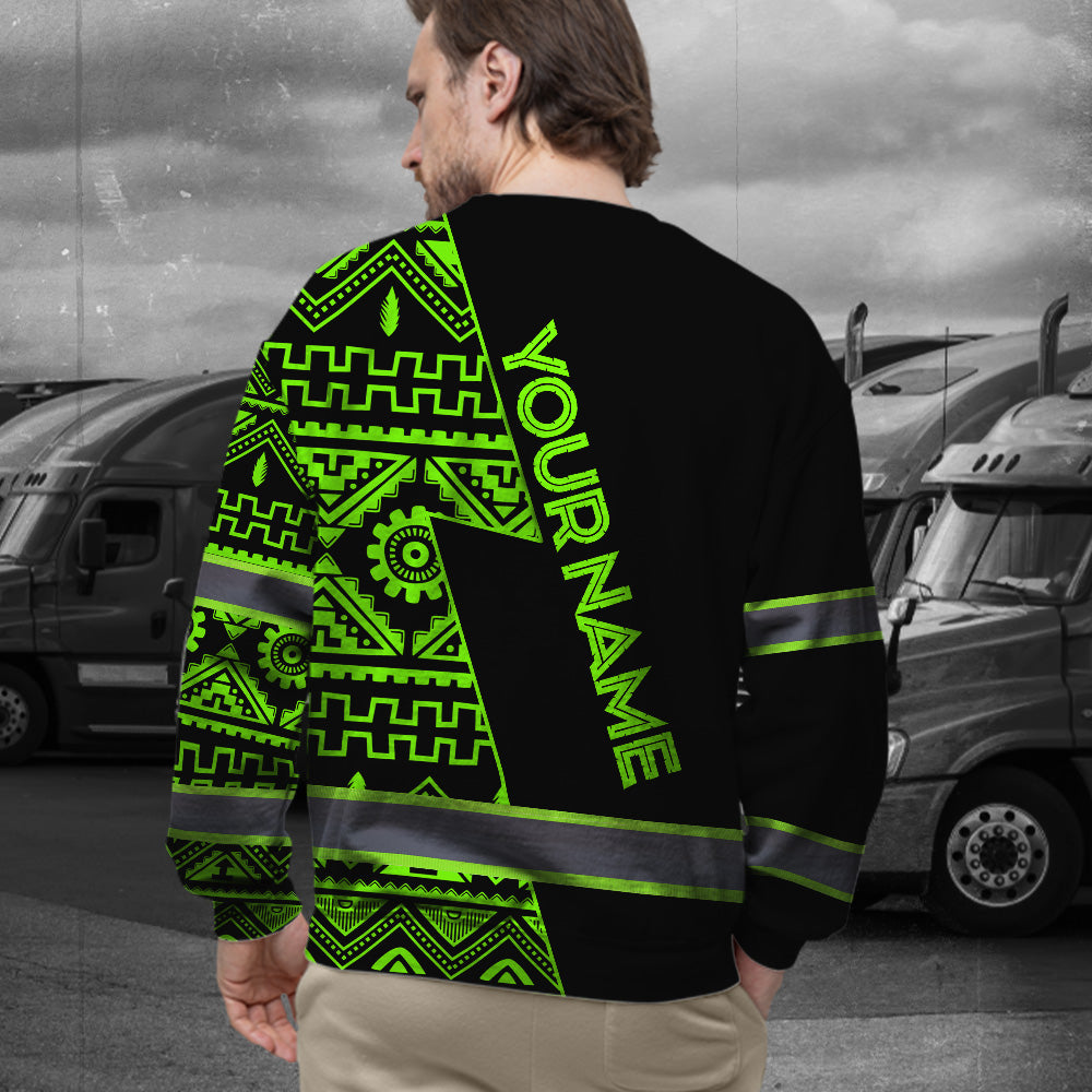 Hi Vis Long Sleeve Shirt Reflective Skull Green Neon Native Custom Name