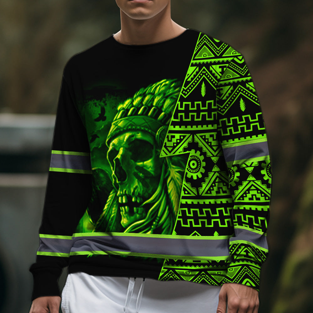 Hi Vis Long Sleeve Shirt Reflective Skull Green Neon Native Custom Name