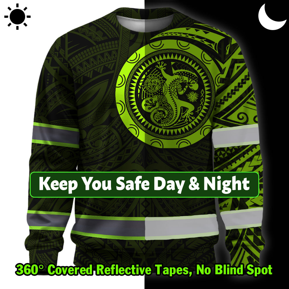 Hi Vis Long Sleeve Shirt Reflective Tapes Hawaiian Custom Name Safety