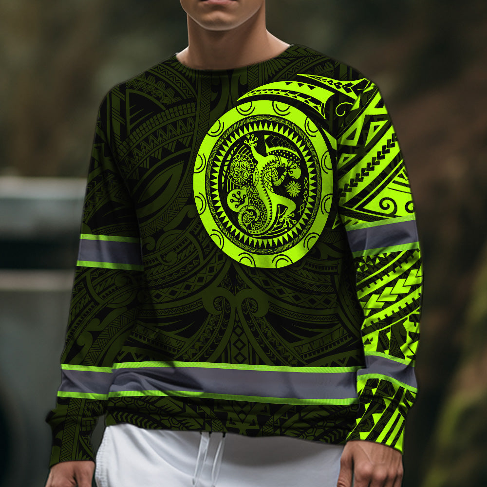 Hi Vis Long Sleeve Shirt Reflective Tapes Hawaiian Custom Name Safety