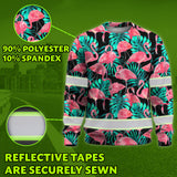 Hi Vis Long Sleeve Shirt Reflective Tapes Pink Flamingo Flower Hawaiian Custom Name Safety Workwear For Woman