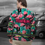 Hi Vis Long Sleeve Shirt Reflective Tapes Pink Flamingo Flower Hawaiian Custom Name Safety Workwear For Woman