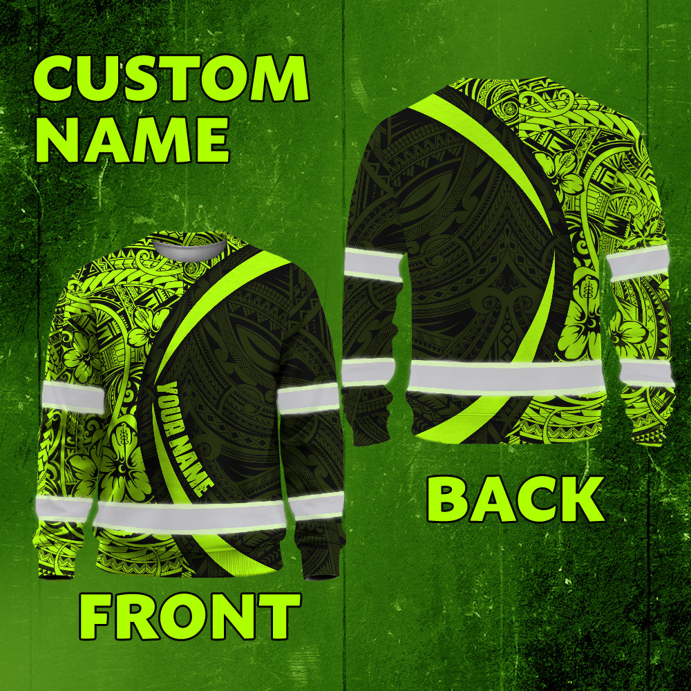 Hi Vis Long Sleeve Shirt Reflective Tapes Hawaiian Polynesian Tribal Custom Name Safety Workwear