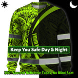Hi Vis Long Sleeve Shirt Reflective Tapes Hawaiian Polynesian Tribal Custom Name Safety Workwear