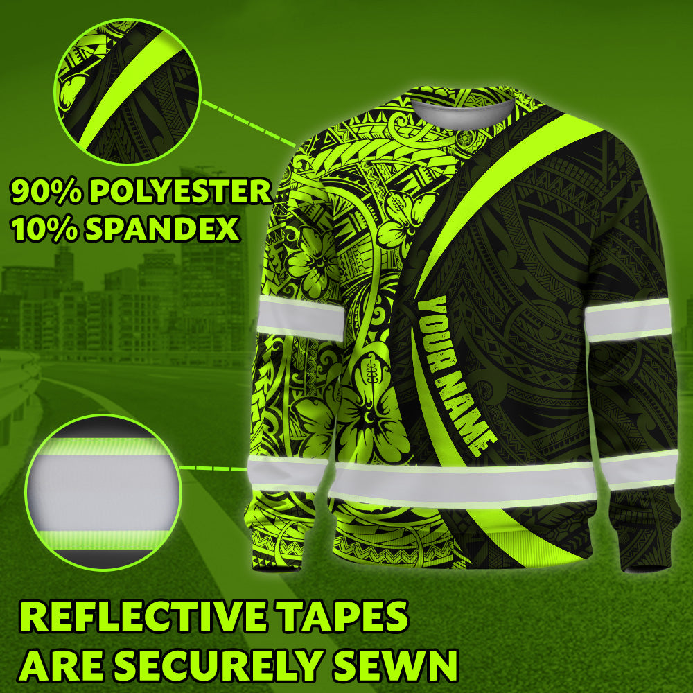 Hi Vis Long Sleeve Shirt Reflective Tapes Hawaiian Polynesian Tribal Custom Name Safety Workwear