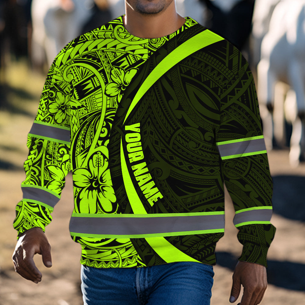 Hi Vis Long Sleeve Shirt Reflective Tapes Hawaiian Polynesian Tribal Custom Name Safety Workwear