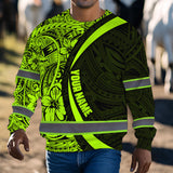 Hi Vis Long Sleeve Shirt Reflective Tapes Hawaiian Polynesian Tribal Custom Name Safety Workwear