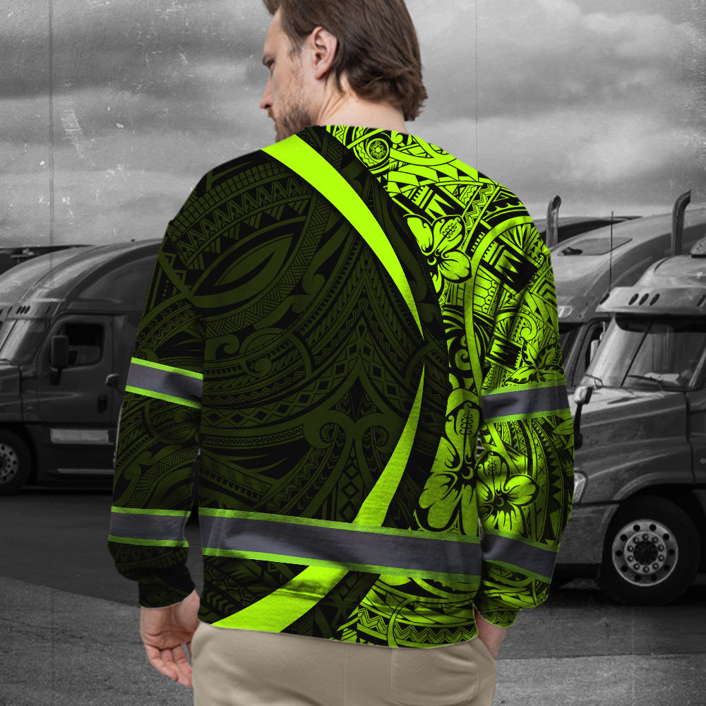 Hi Vis Long Sleeve Shirt Reflective Tapes Hawaiian Polynesian Tribal Custom Name Safety Workwear
