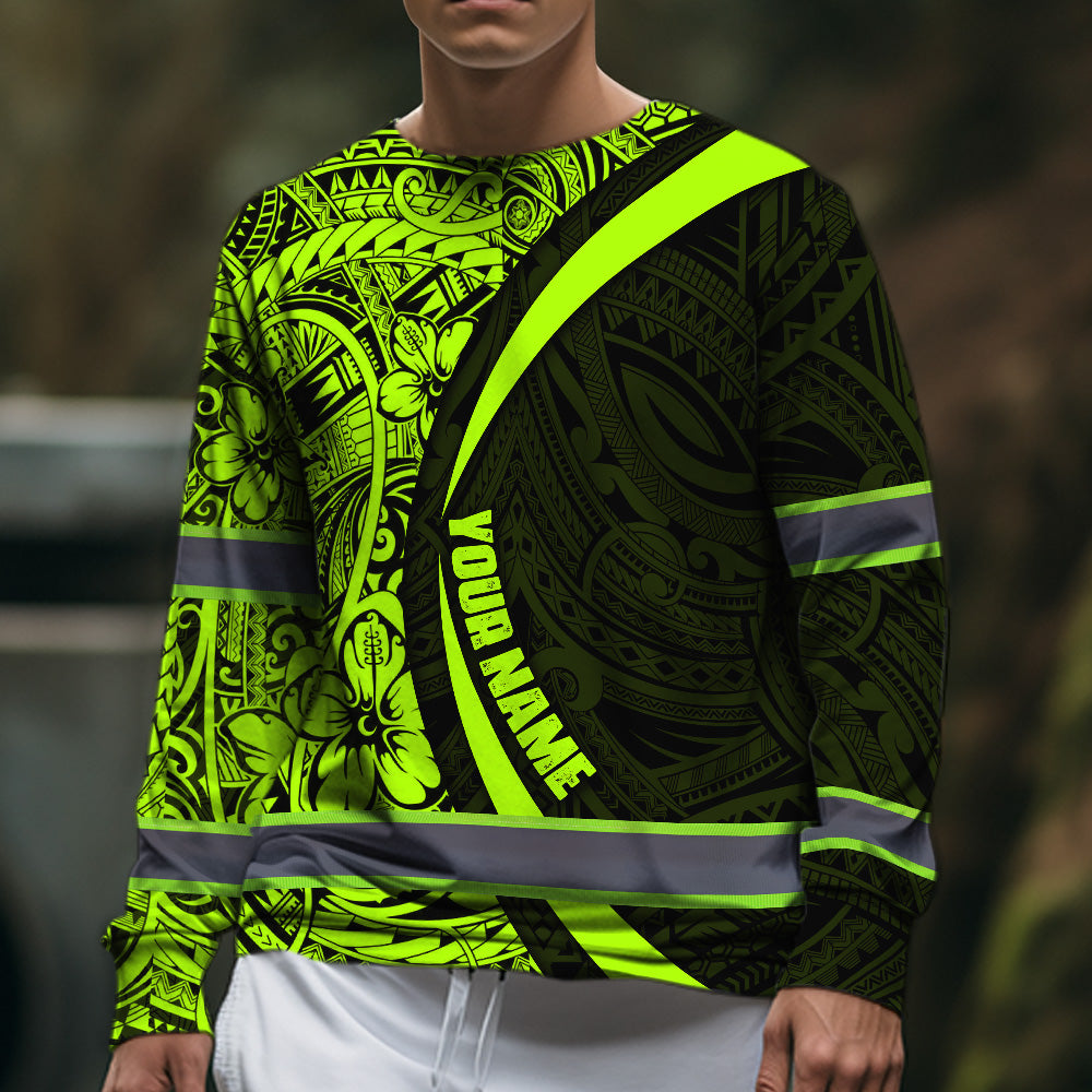 Hi Vis Long Sleeve Shirt Reflective Tapes Hawaiian Polynesian Tribal Custom Name Safety Workwear