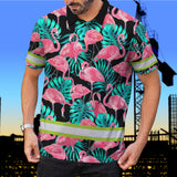 Hi Vis Polo Shirts Reflective Tapes Pink Flamingo Flower Hawaiian Custom Name Safety Workwear