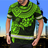 Hi Vis Polo Shirts Reflective Tapes Green Turtle Flower Hawaiian Polynesian Tribal Custom Name Safety Workwear For Workers, Runners, Cyclists